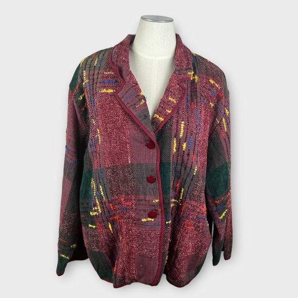 Studio West Jackets & Blazers - Vintage Studio West Boho Red Black Woven Colorful Tapestry Jacket Womens 3X